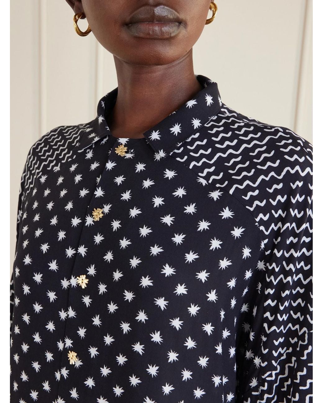 Donde Esteban Black Estrellitas Y Olas Printed Satin Shirt