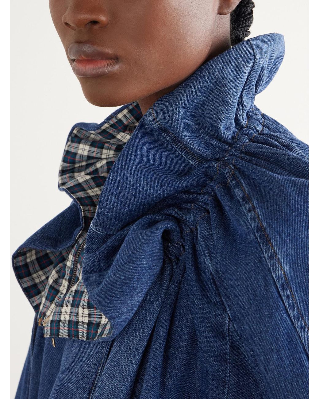 Dries Van Noten Blue Gathered Drawstring Denim Jacket