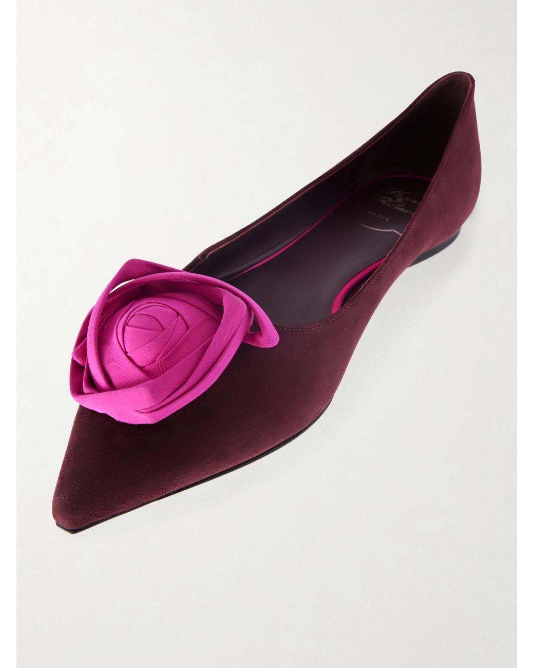 Roger Vivier Purple Rose Ball Embellished Suede Ballet Flats