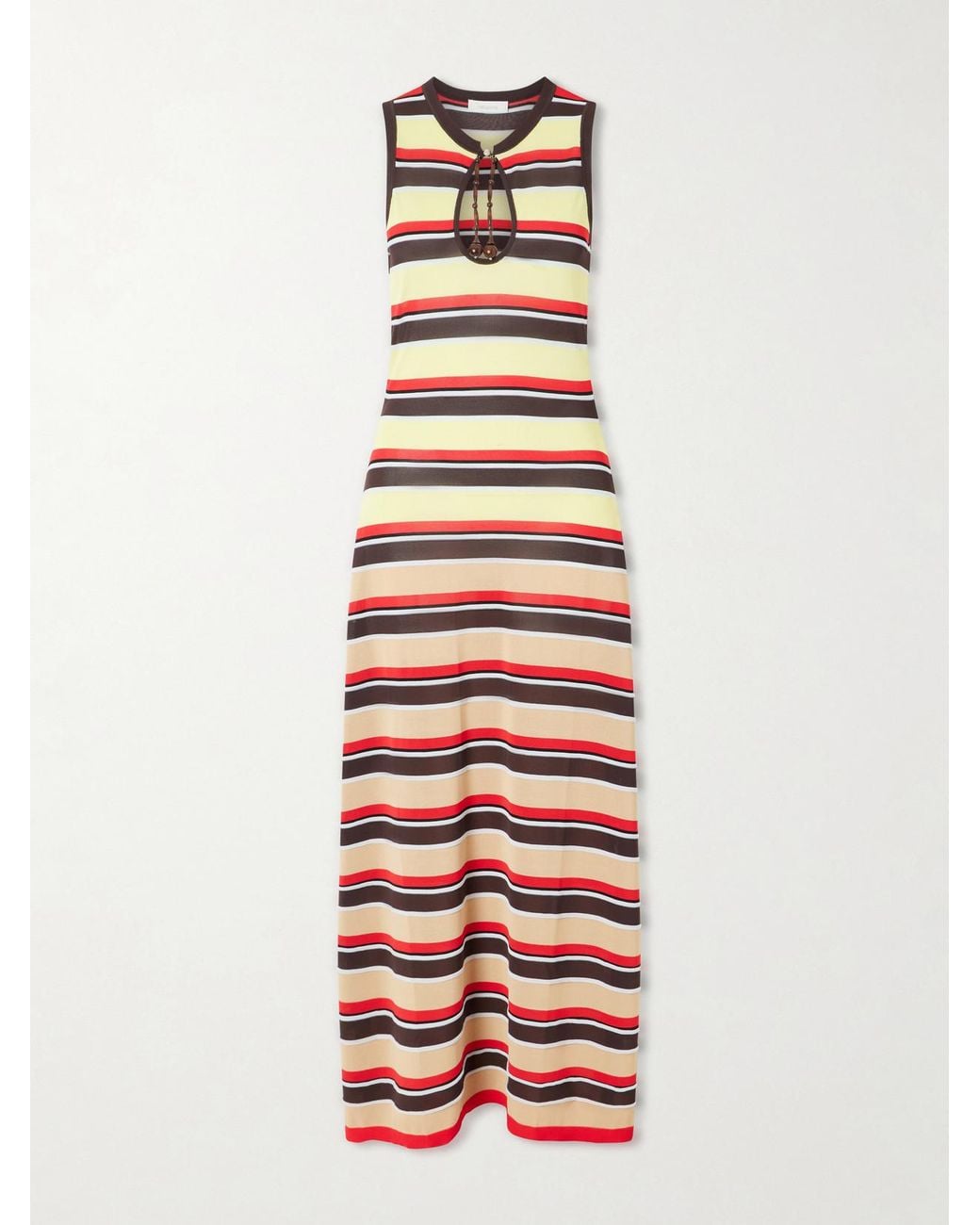 Rabanne White Bead-Embellished Striped Knitted Maxi Dress