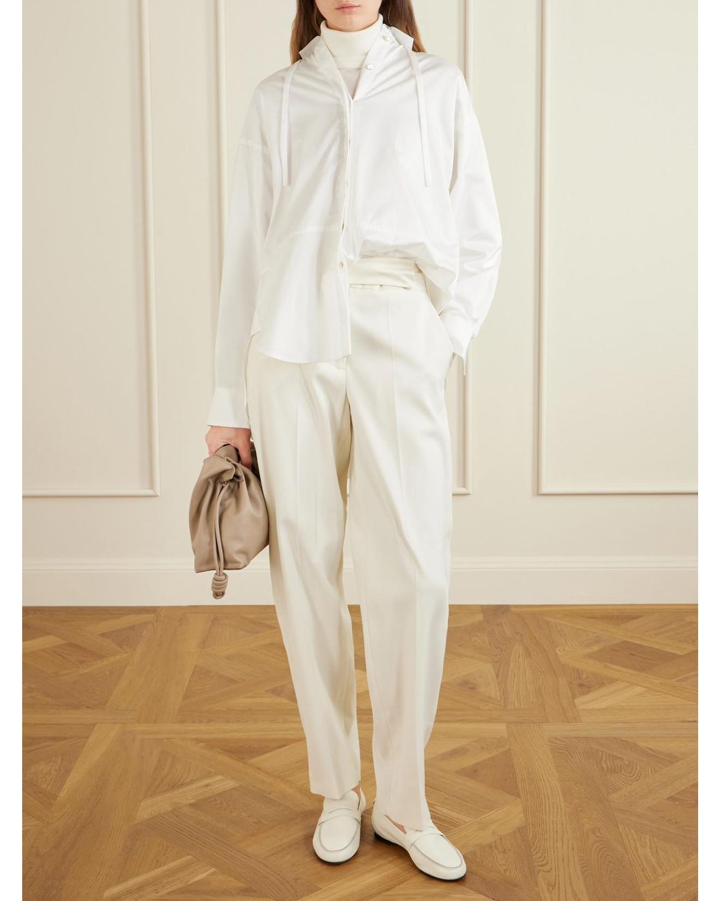 RÙADH White Dune Tie-Detailed Cotton-Sateen Shirt