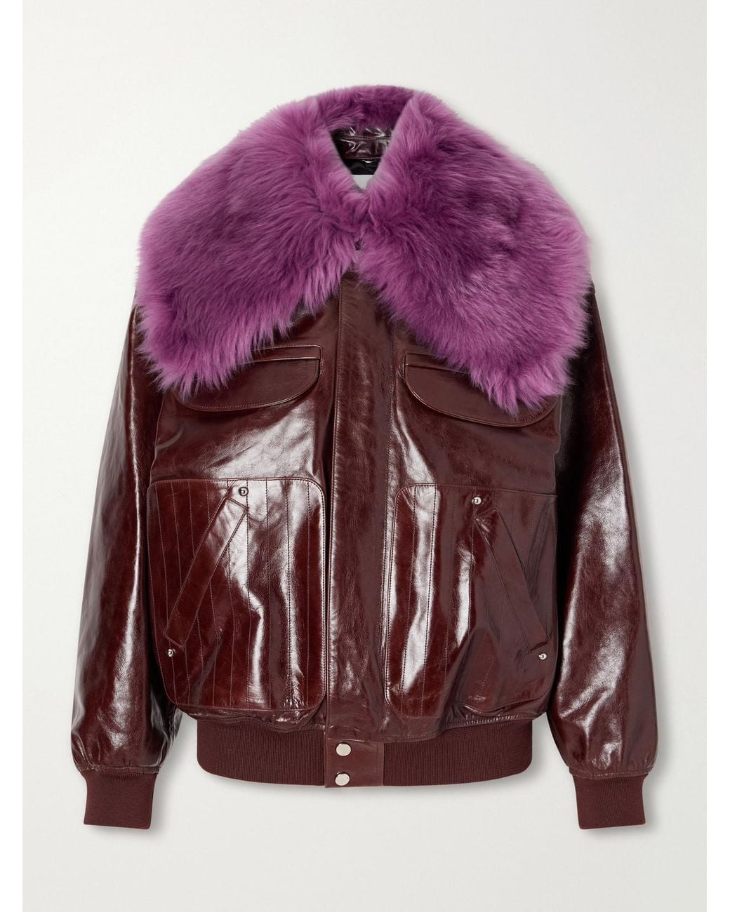 Rabanne Purple Shearling-Trimmed Leather Bomber Jacket