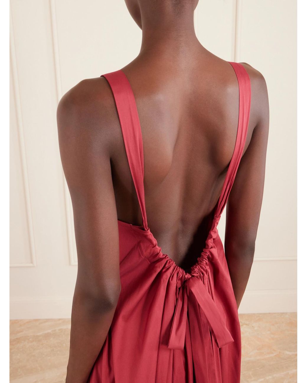Max Mara Red Seta Cotton-Blend Taffeta Maxi Dress