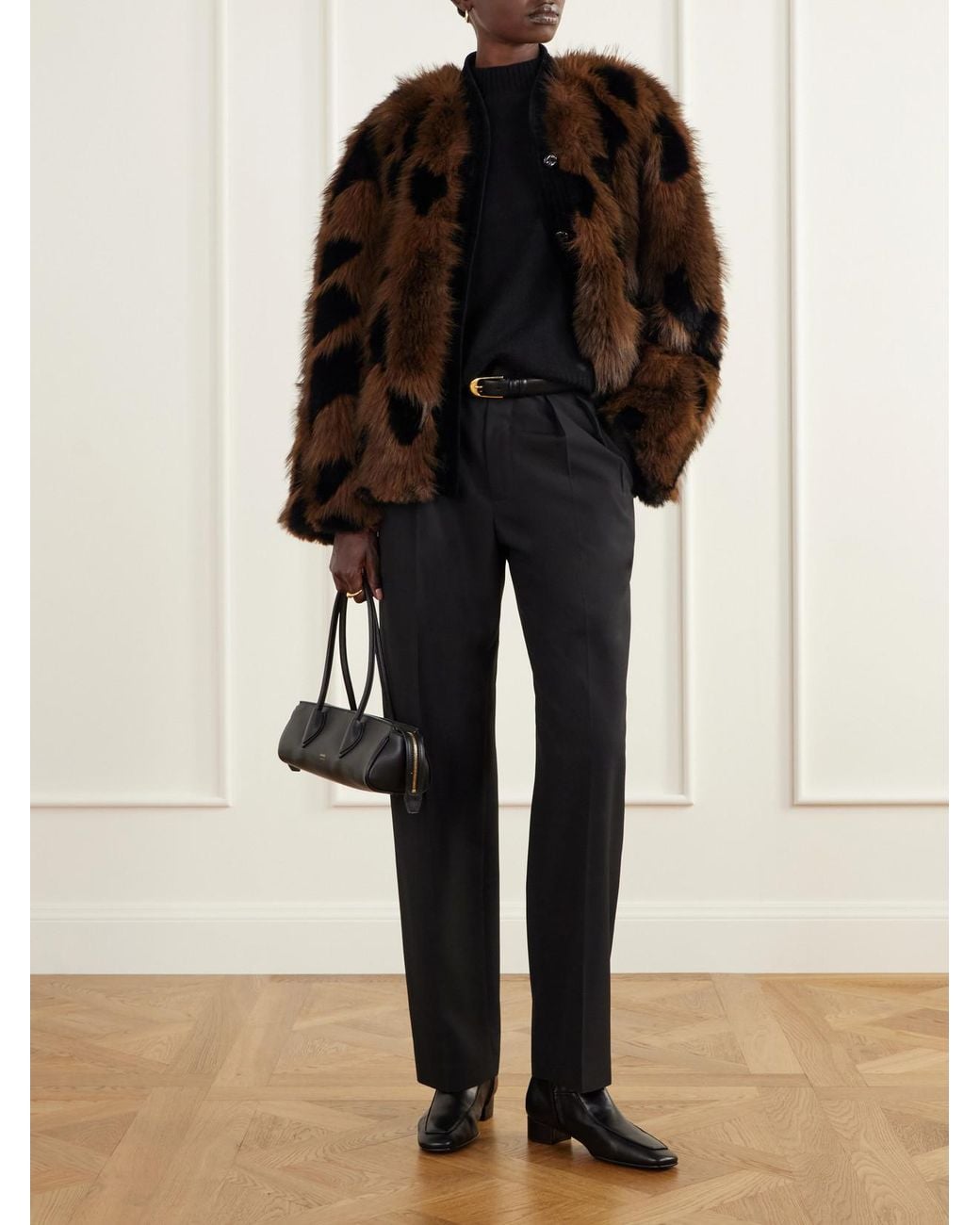 Blazé Milano Brown Chausie Leopard-Pattern Velvet-Trimmed Plush Jacket
