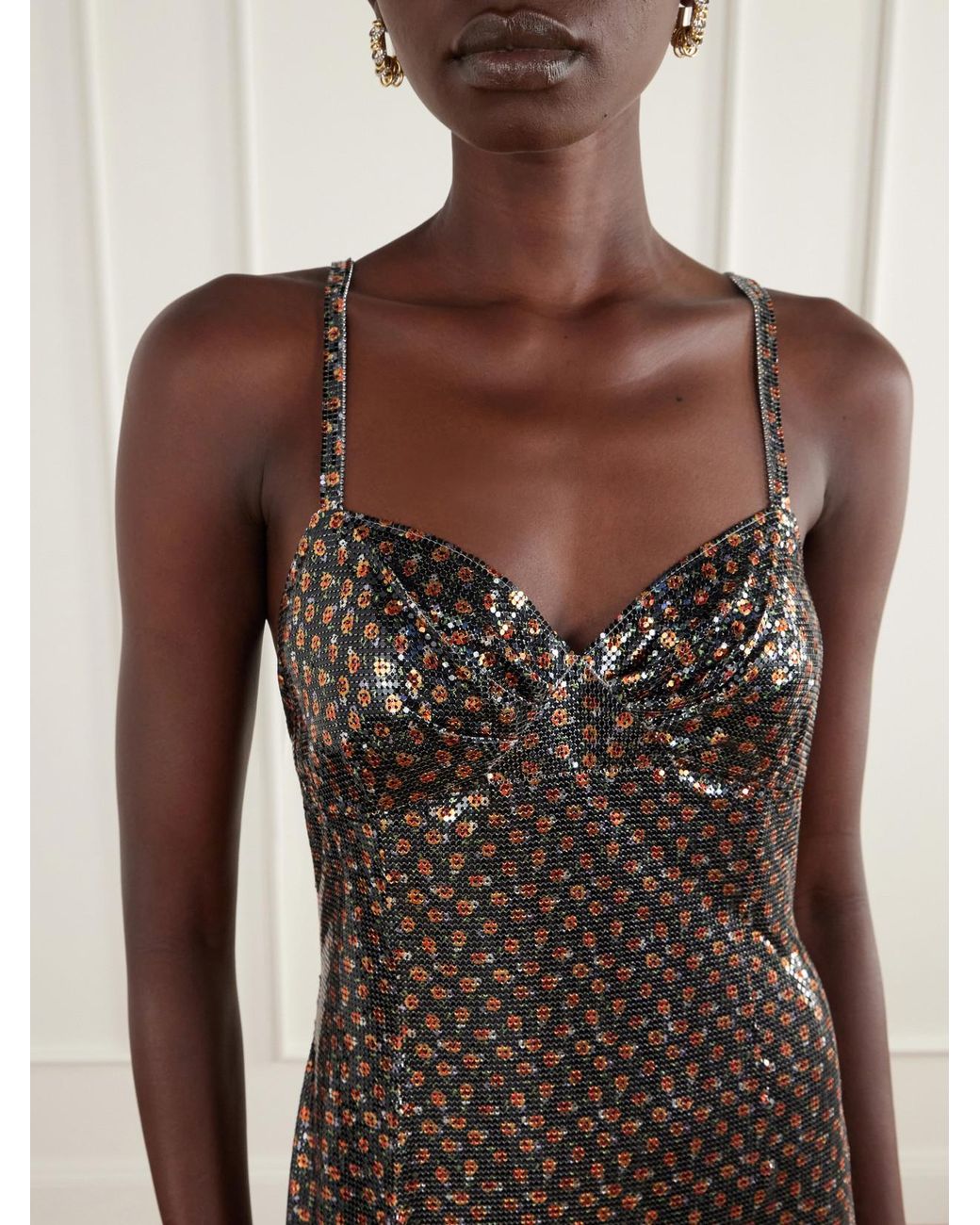 Rabanne White Floral-Printed Chainmail Gown
