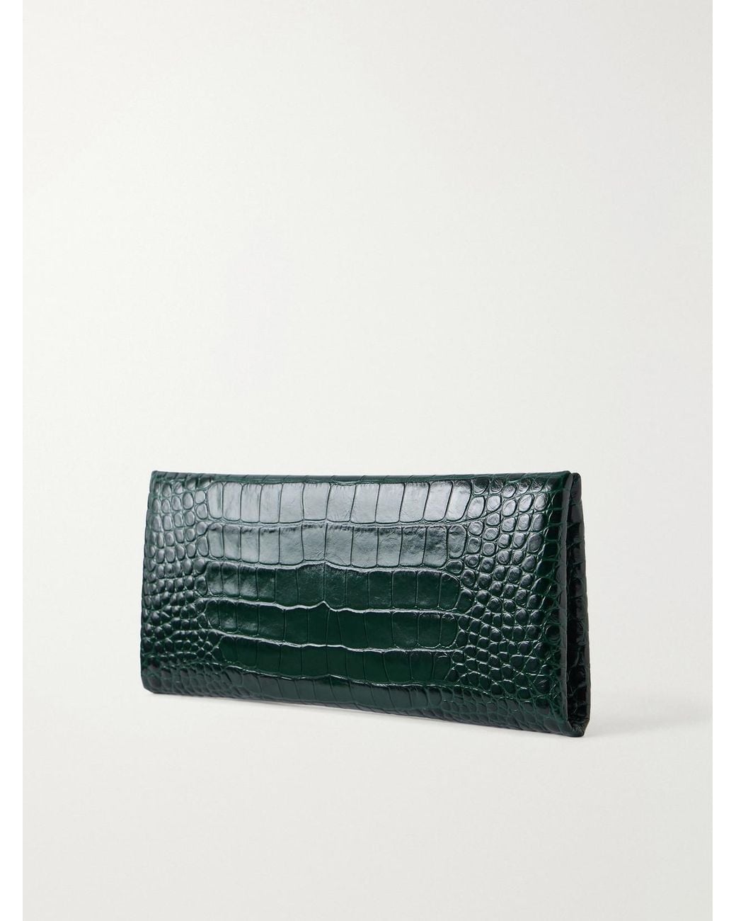 Tom Ford Green Tumbled Croc-Effect Leather Clutch