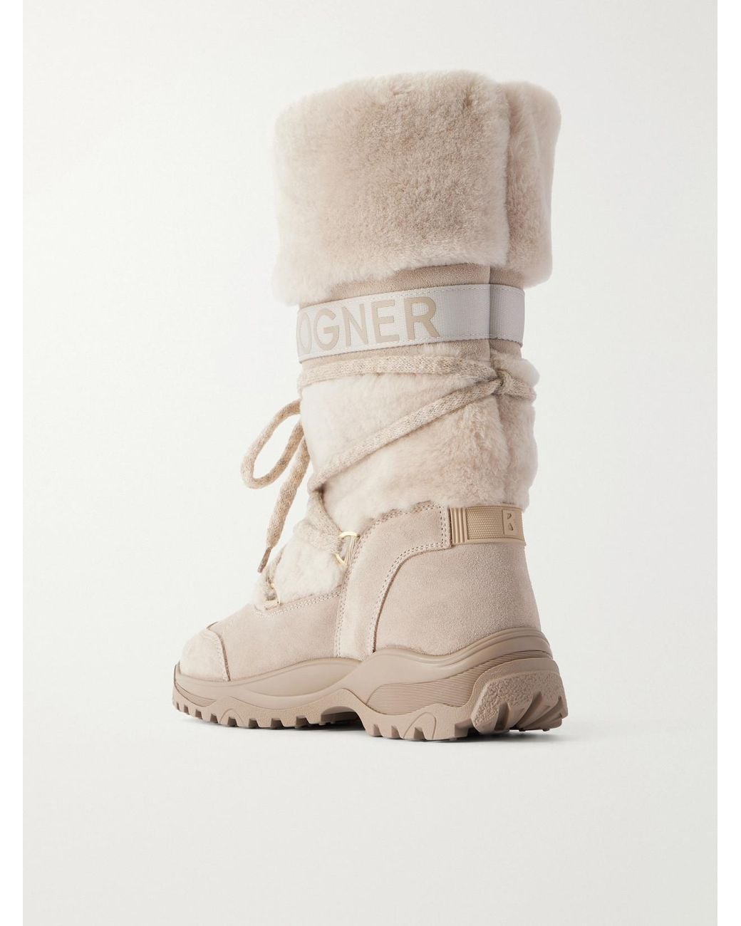 Bogner Natural Alta Badia Shearling-Trimmed Suede Ankle Boots