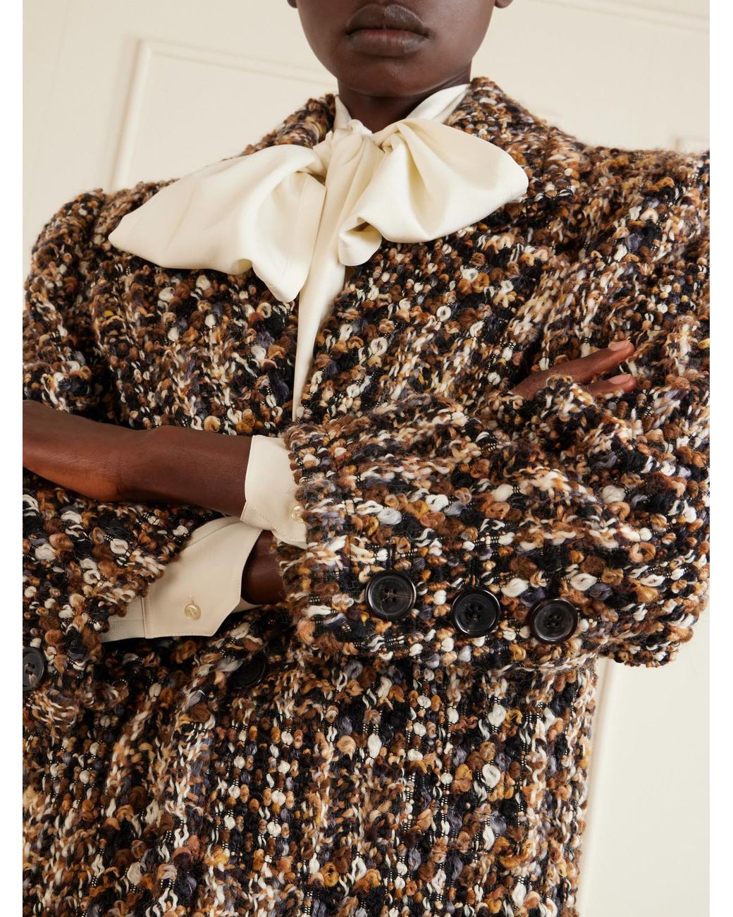 Saint Laurent Brown Wool-Blend Bouclé Blazer