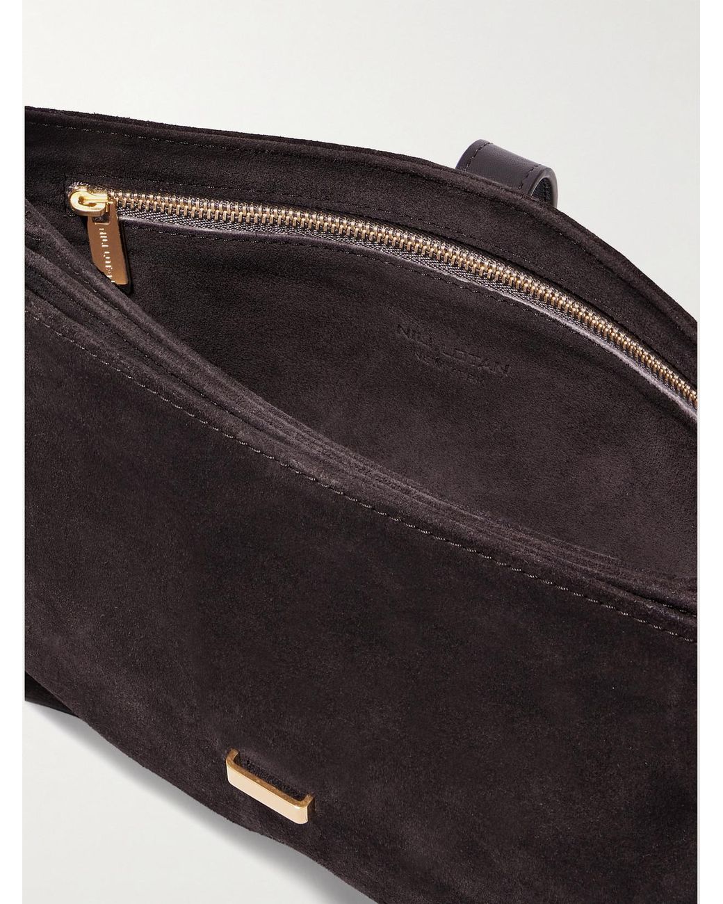 Nili Lotan White Jane Leather-Trimmed Suede Shoulder Bag