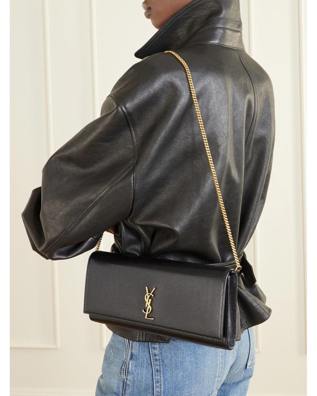 Saint Laurent Black Kate Embossed-Leather Clutch