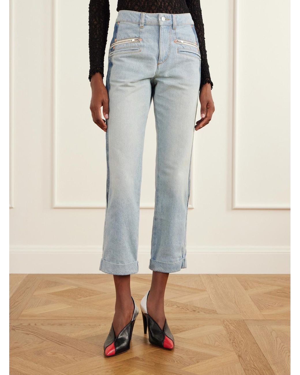 Isabel Marant Blue Revene Cropped Mid-Rise Straight-Leg Jeans