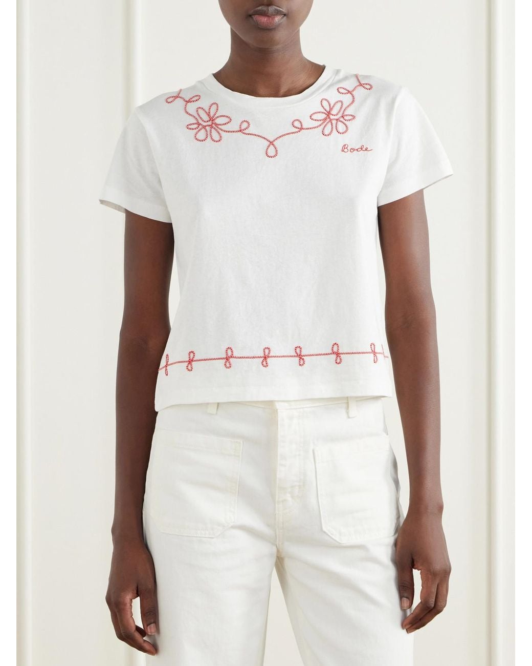 Bode Gray Lasso Embroidered Cotton-Jersey T-Shirt