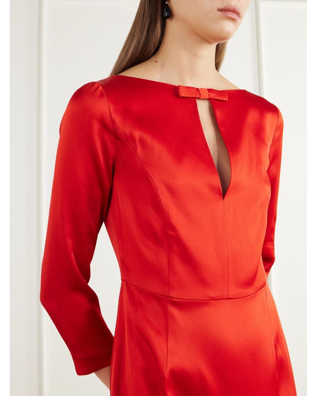 BERNADETTE Red Eleni Bow-Detailed Satin Midi Dress