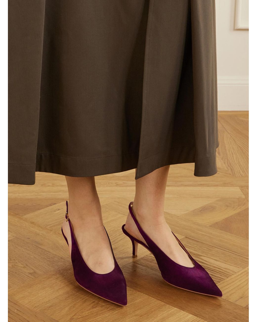 Gianvito Rossi Purple Robbie Sling 55 Suede Slingback Pumps