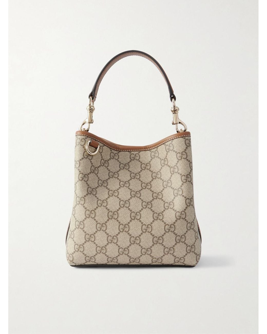 Gucci Natural Gg Emblem Leather-Trimmed Coated Canvas-Jacquard Top-Handle Bag
