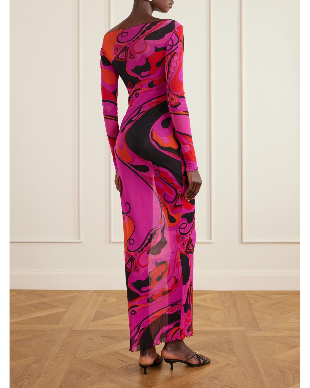 Emilio Pucci Pink Printed Tulle Maxi Dress