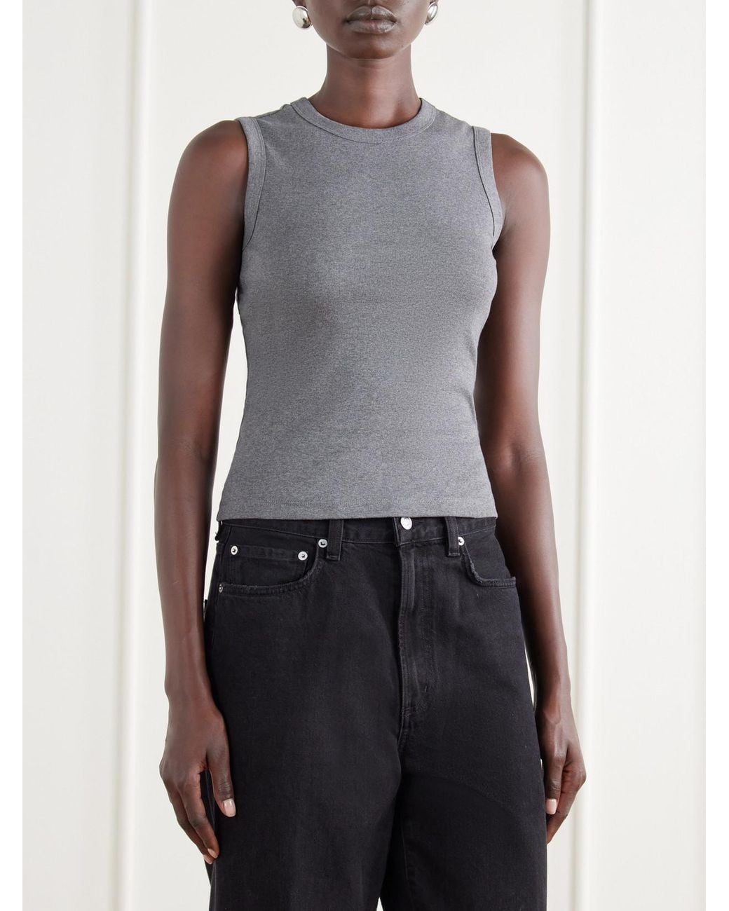 Flore Flore Gray Esmé Ribbed Organic Cotton-Jersey Tank