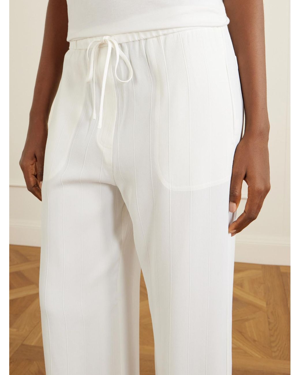 Totême White Striped Woven Wide-Leg Pants