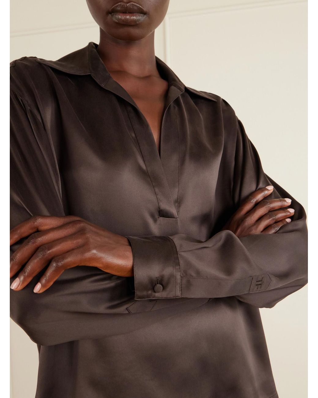 Tom Ford Brown Silk-Satin Blouse