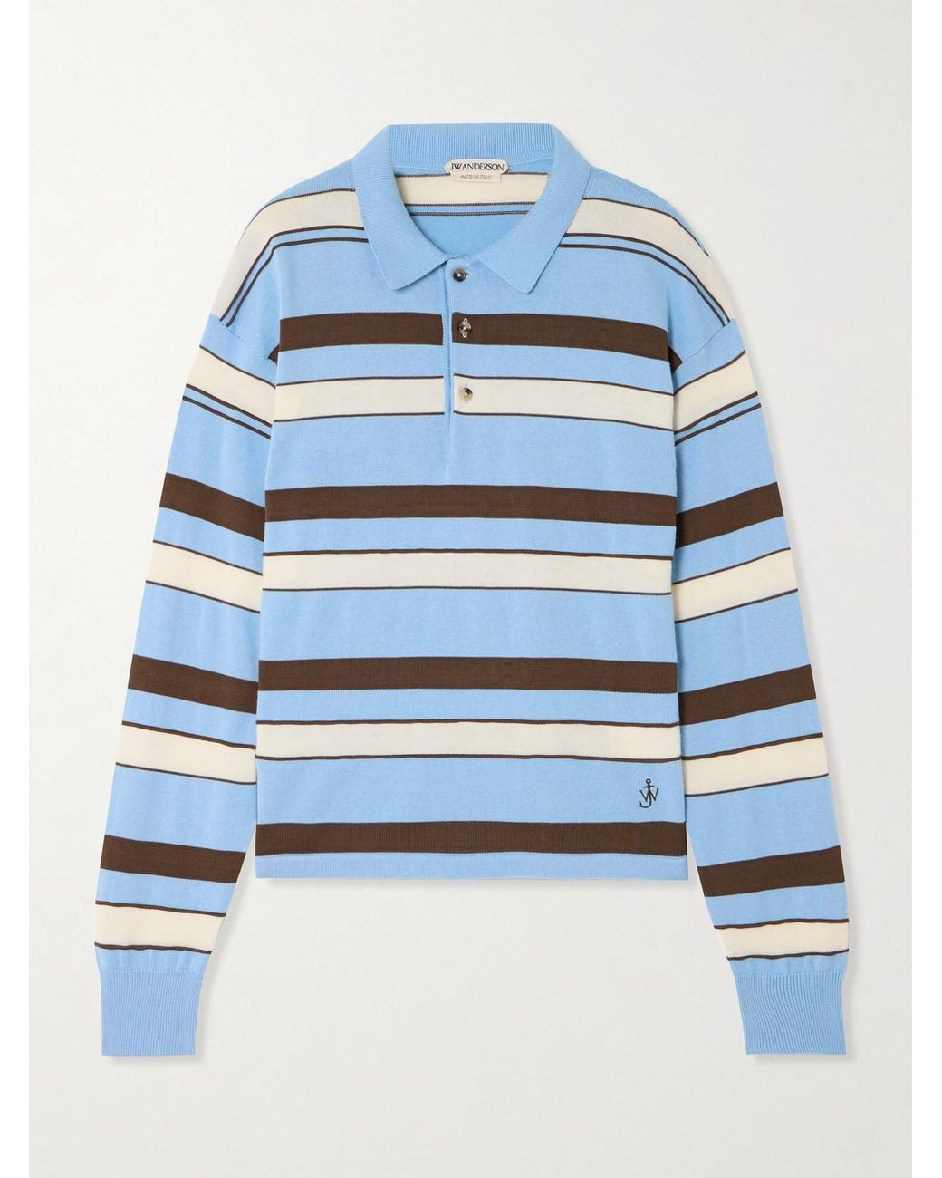 J.W. Anderson Blue Embroidered Striped Cotton And Wool-Blend Polo Shirt
