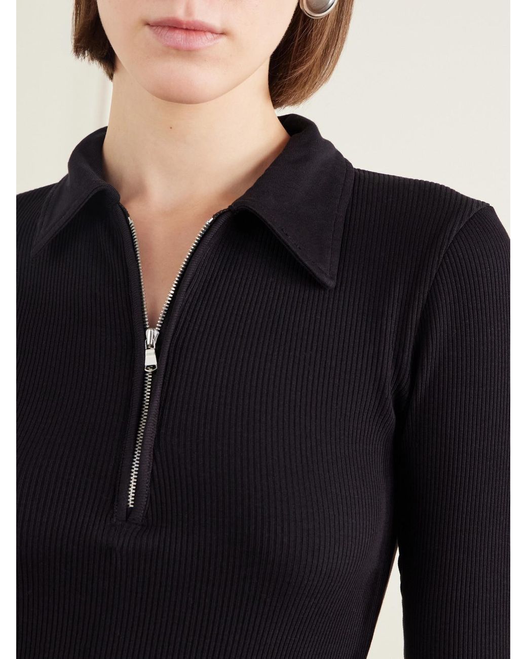 Agolde Blue Amica Ribbed Stretch-Cotton And Lyocell Tencel Blend Polo Shirt
