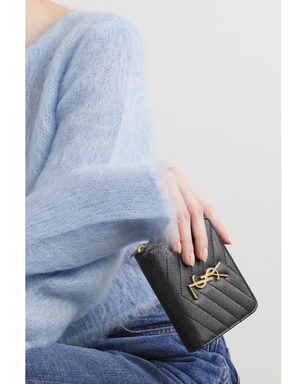 Saint Laurent Black Monogramme Quilted Textured-Leather Wallet