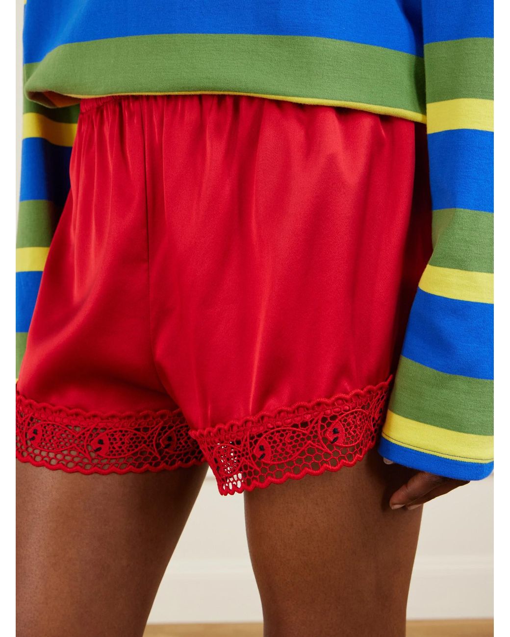Staud Red Da Adolfo Paddle Silk Shorts