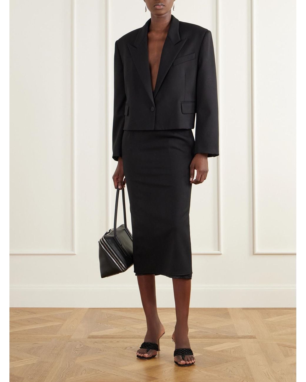 The Attico Black Cropped Darted Wool-Blend Gabardine Blazer