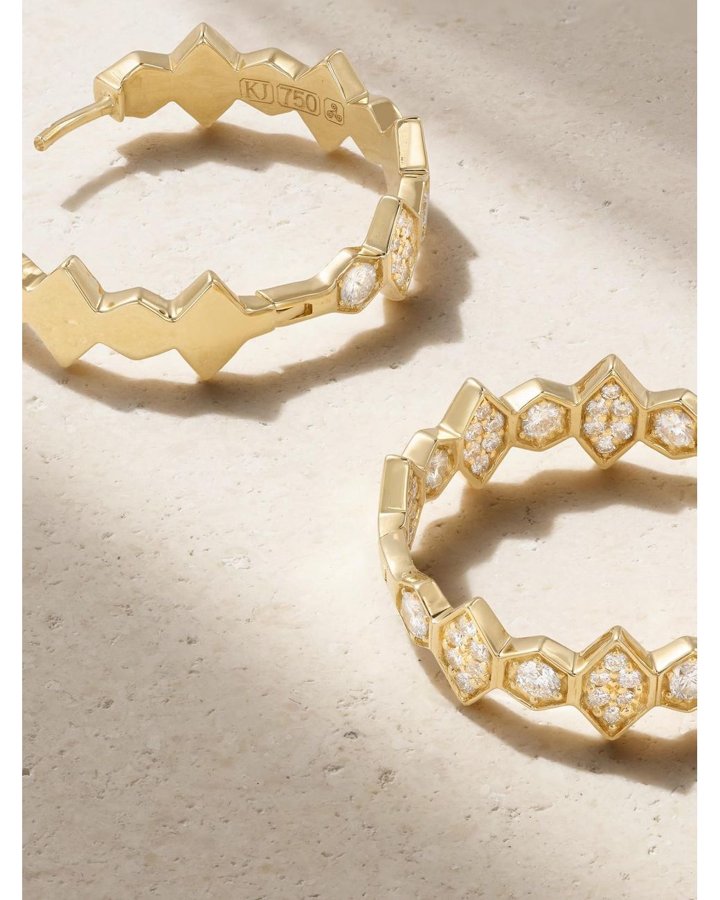 KOLOURS JEWELRY Natural Hexagon Extra Large 18-Karat Diamond Hoop Earrings
