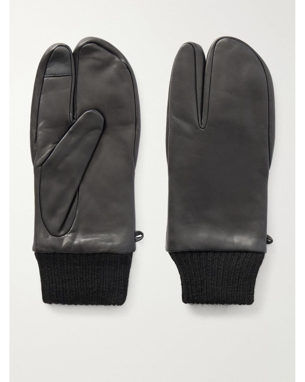 Agnelle Black Sakura Tabi Wool-Trimmed Leather Gloves