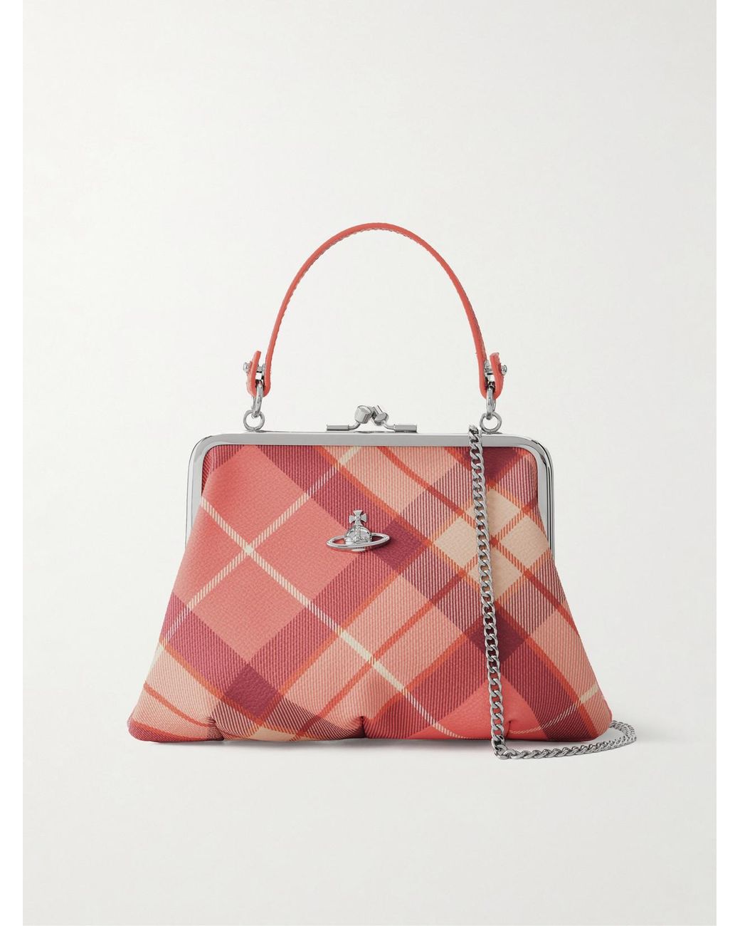 Vivienne Westwood Pink Granny Frame Mini Orb-Detailed Checked Top-Handle Bag