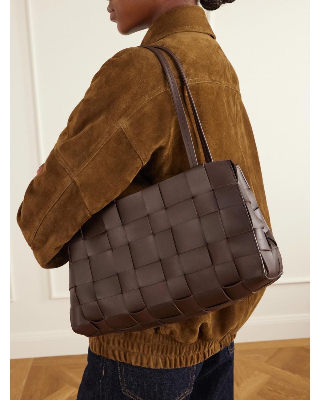 St. Agni Brown Woven Leather Shoulder Bag