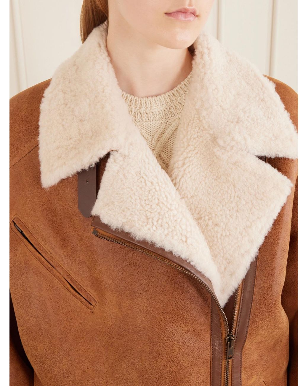 Isabel Marant Brown Adelina Shearling-Trimmed Leather Jacket