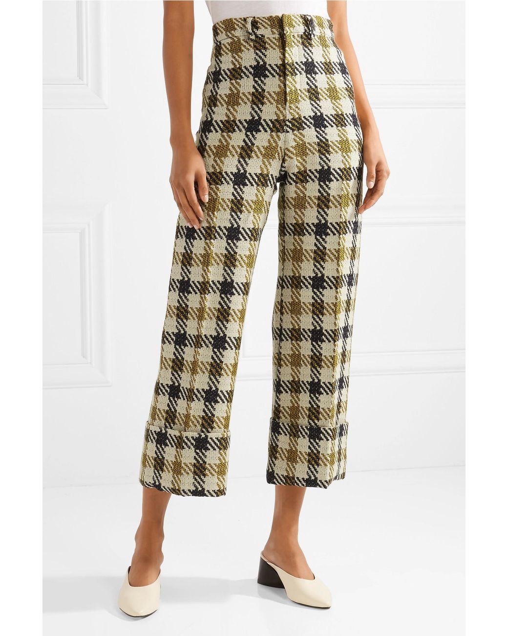 Sea Cropped Checked Tweed Wide-leg 