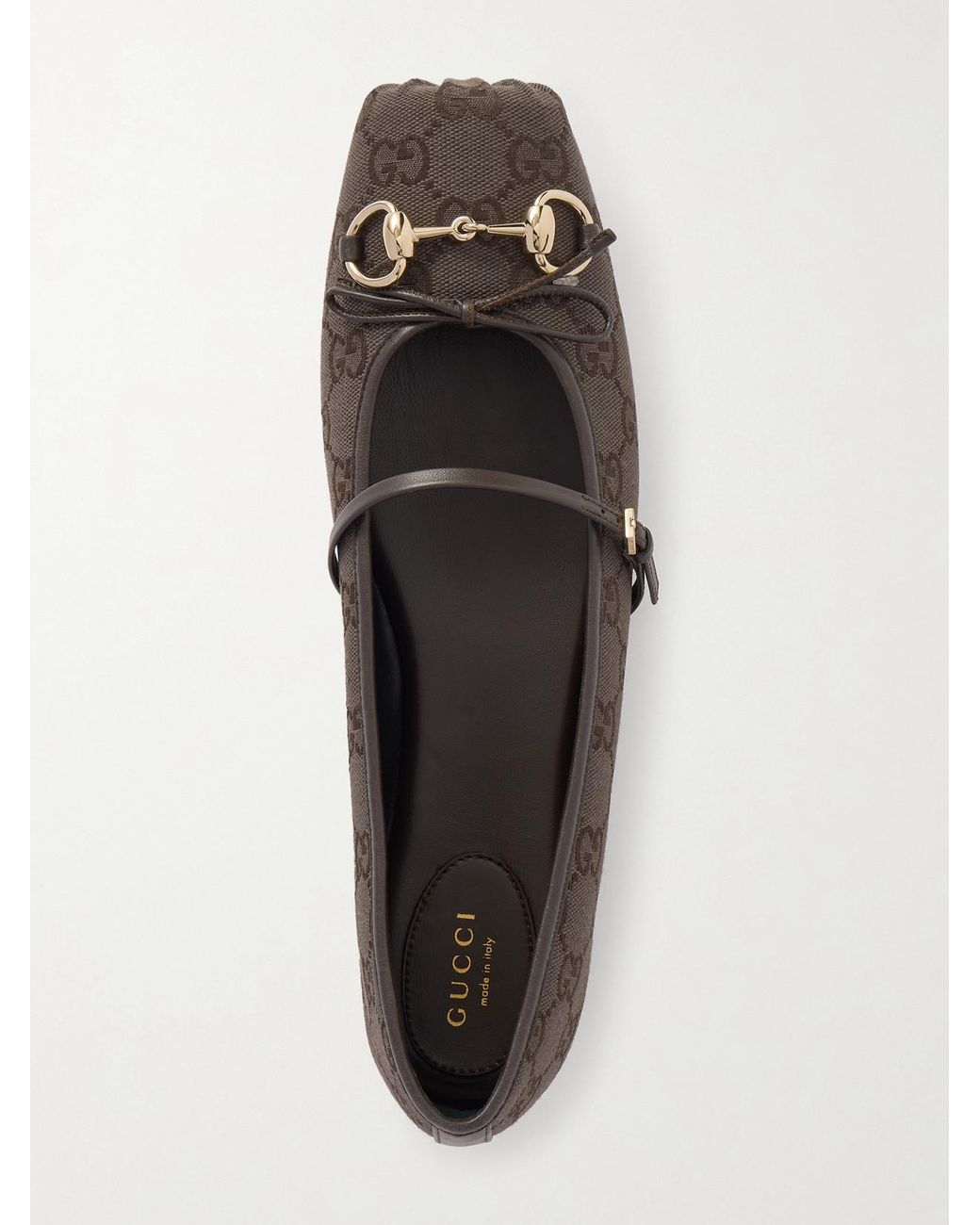 Gucci White Ballerinas Aus Canvas Mit Jacquard-Muster, Horsebit-Detail Und Schleife