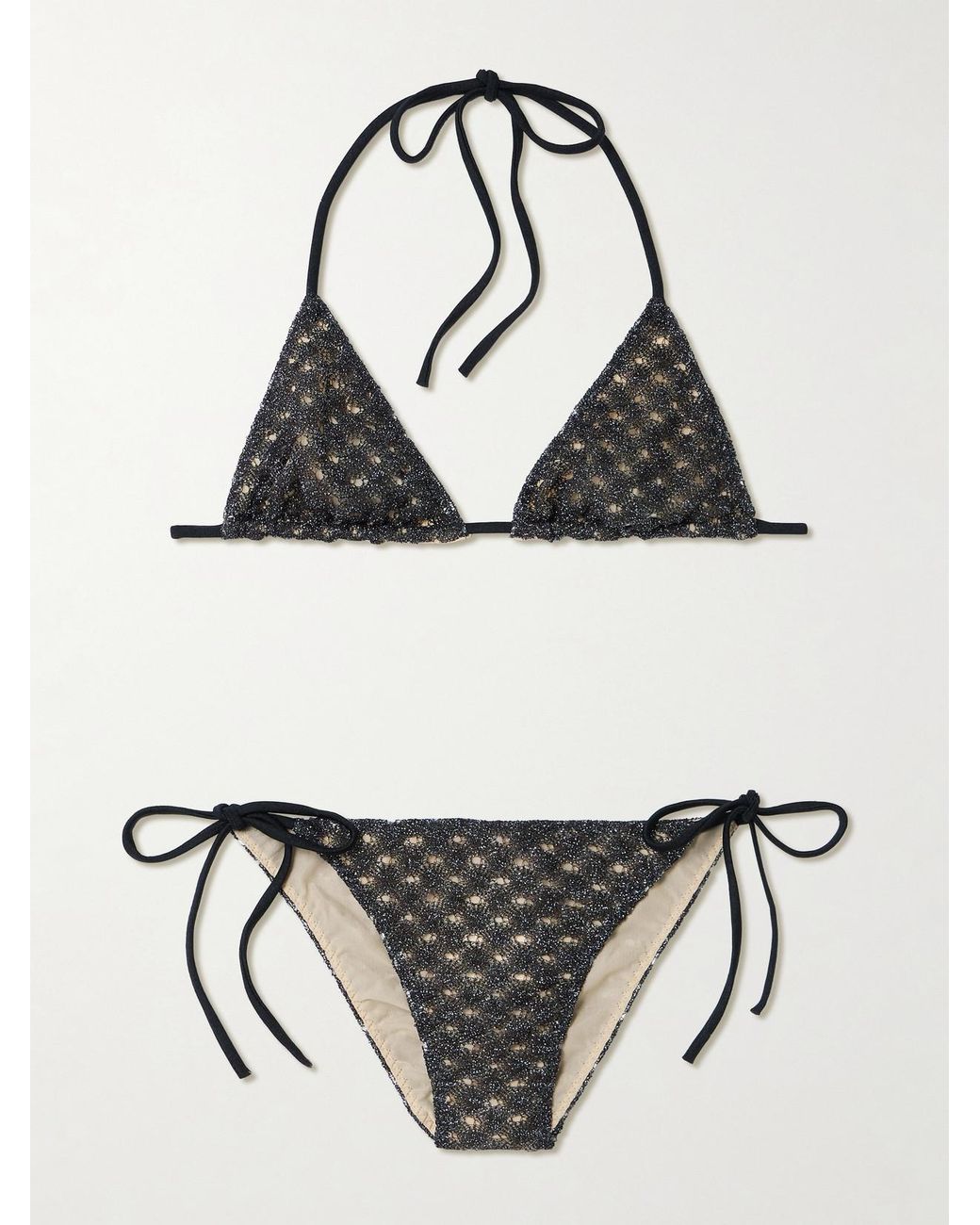 Missoni Brown Metallic Crochet-Knit Triangle Bikini
