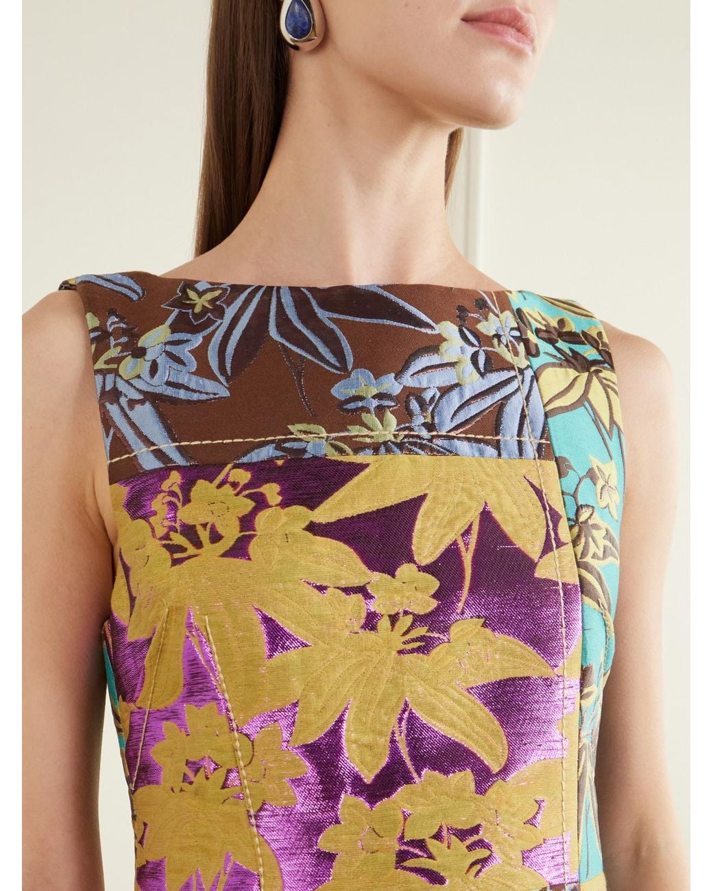 ALÉMAIS Multicolor Bodie Frayed Patchwork Floral-Jacquard Mini Dress