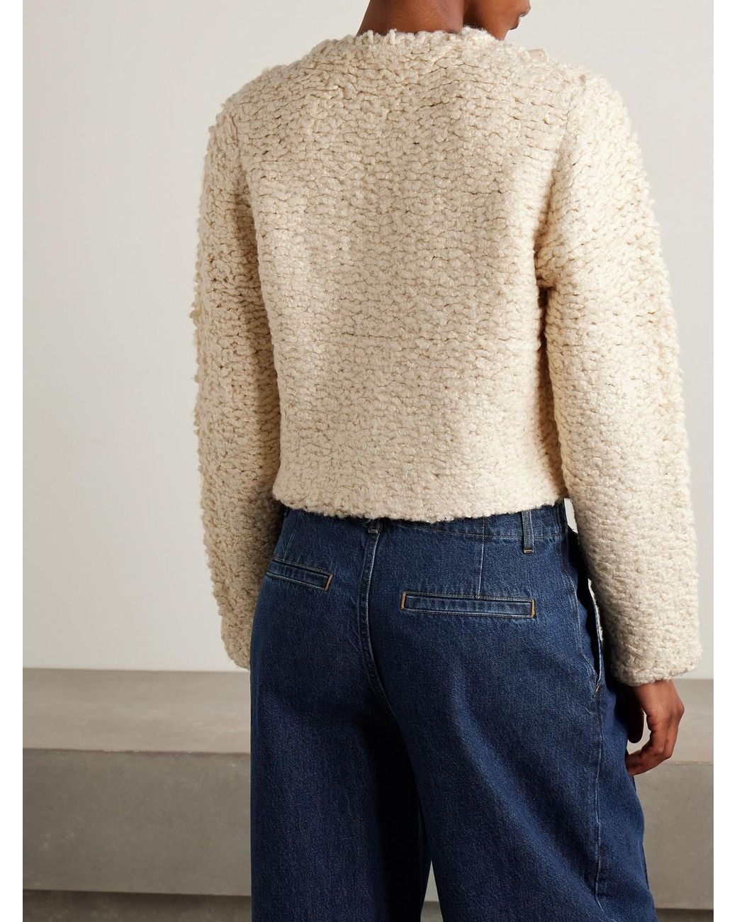 FRAME Natural The Shag Cropped Knitted Cardigan
