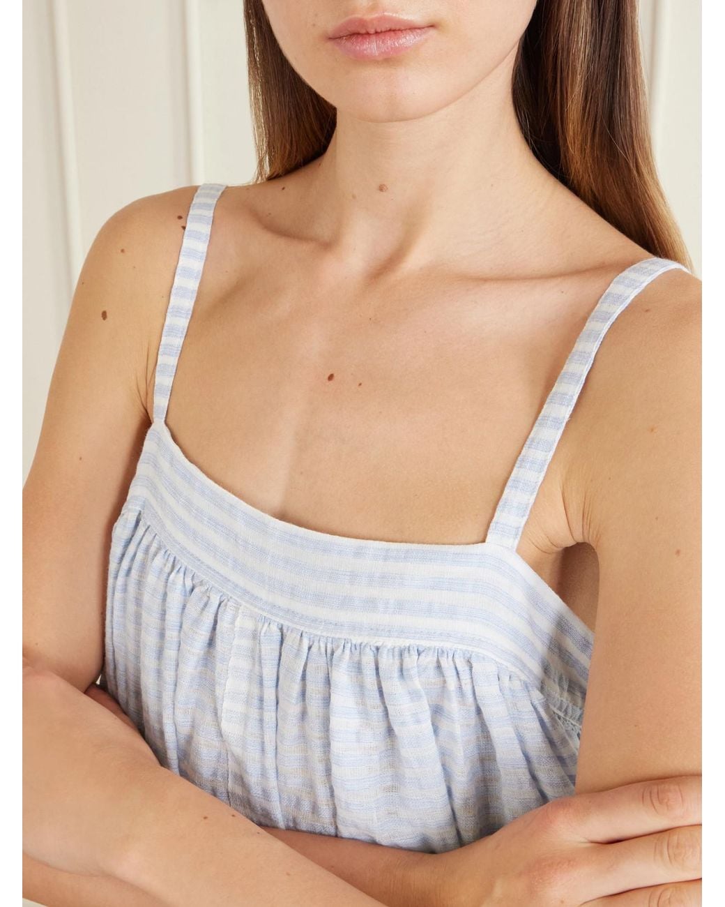 Lemlem Blue Eda Striped Cotton-Gauze Midi Dress