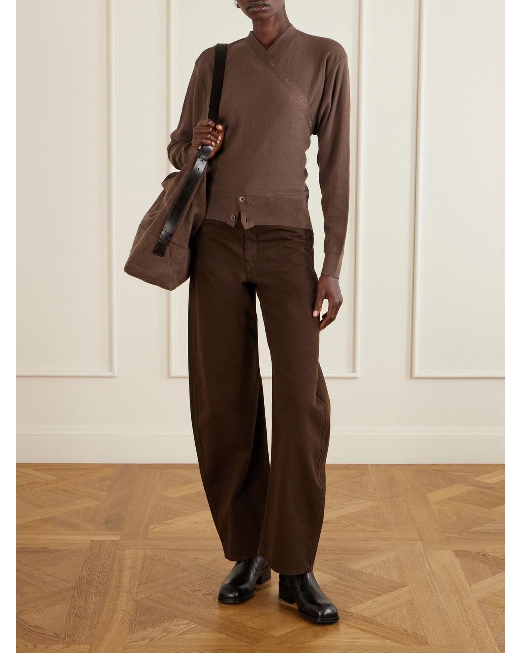 Lemaire Brown Belted Leather-Trimmed Canvas Tote
