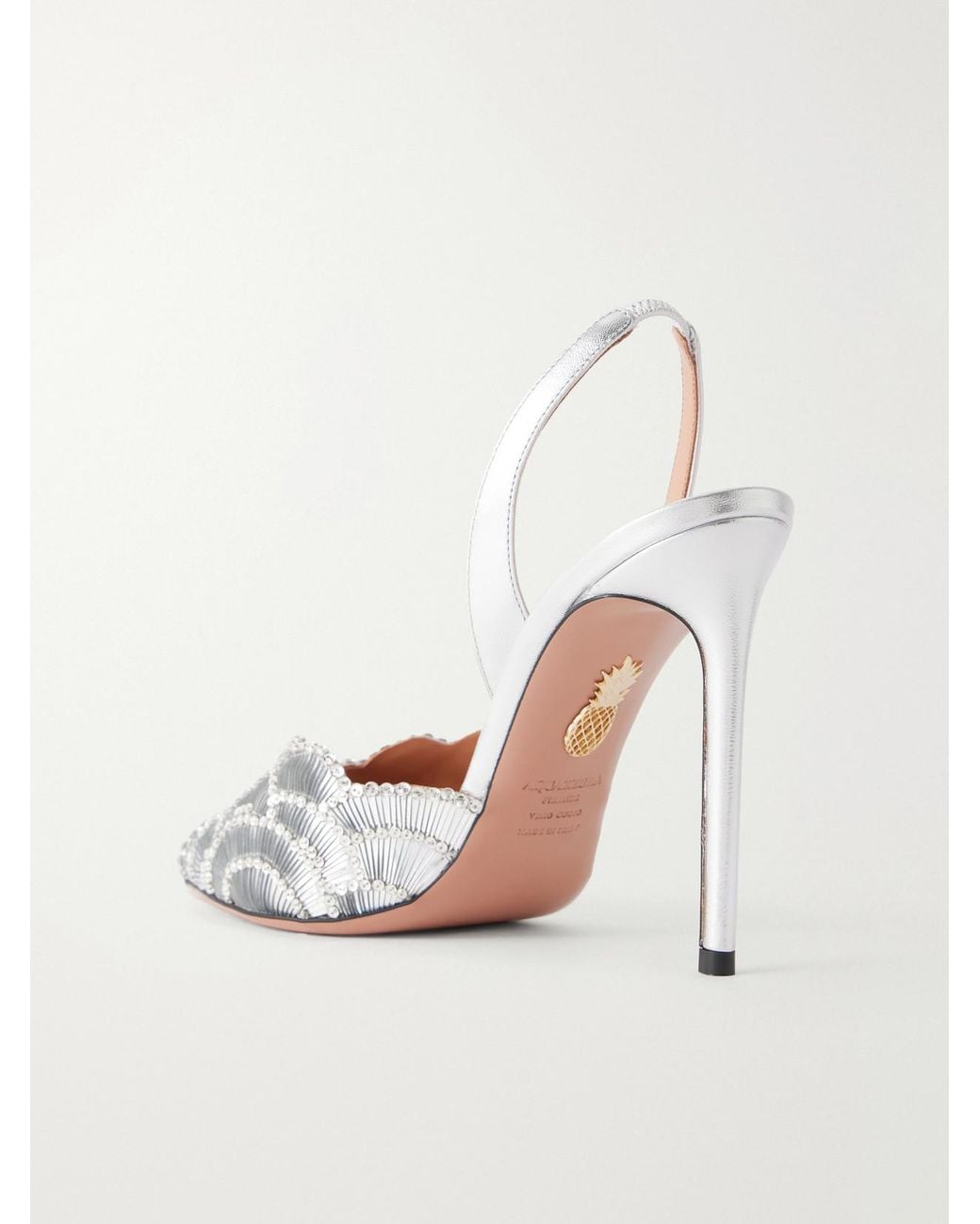 Aquazzura White Ce Soir 105 Slingback Sequin-Embellished Leather Sandals