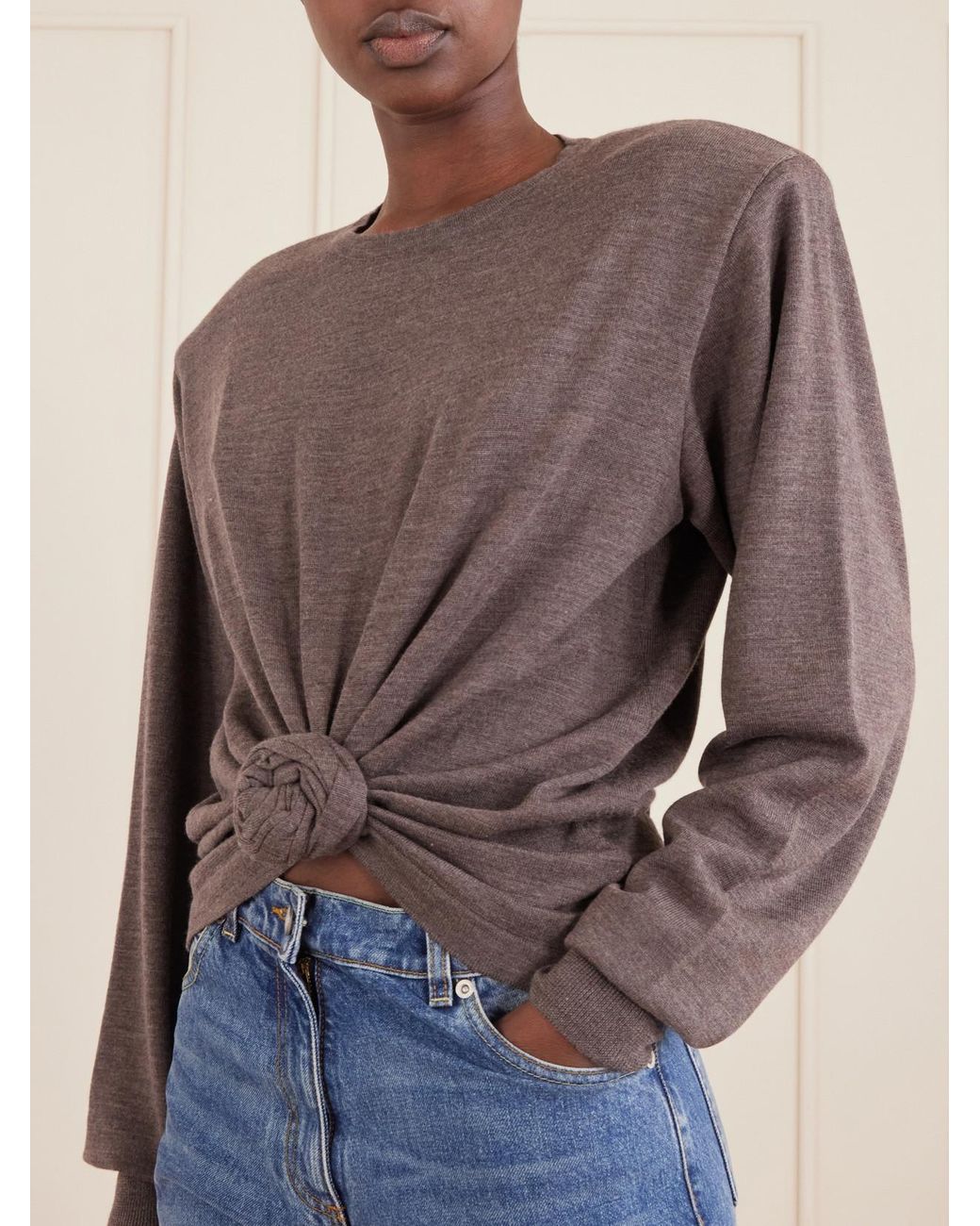 Magda Butrym Brown Knotted Cropped Wool Sweater
