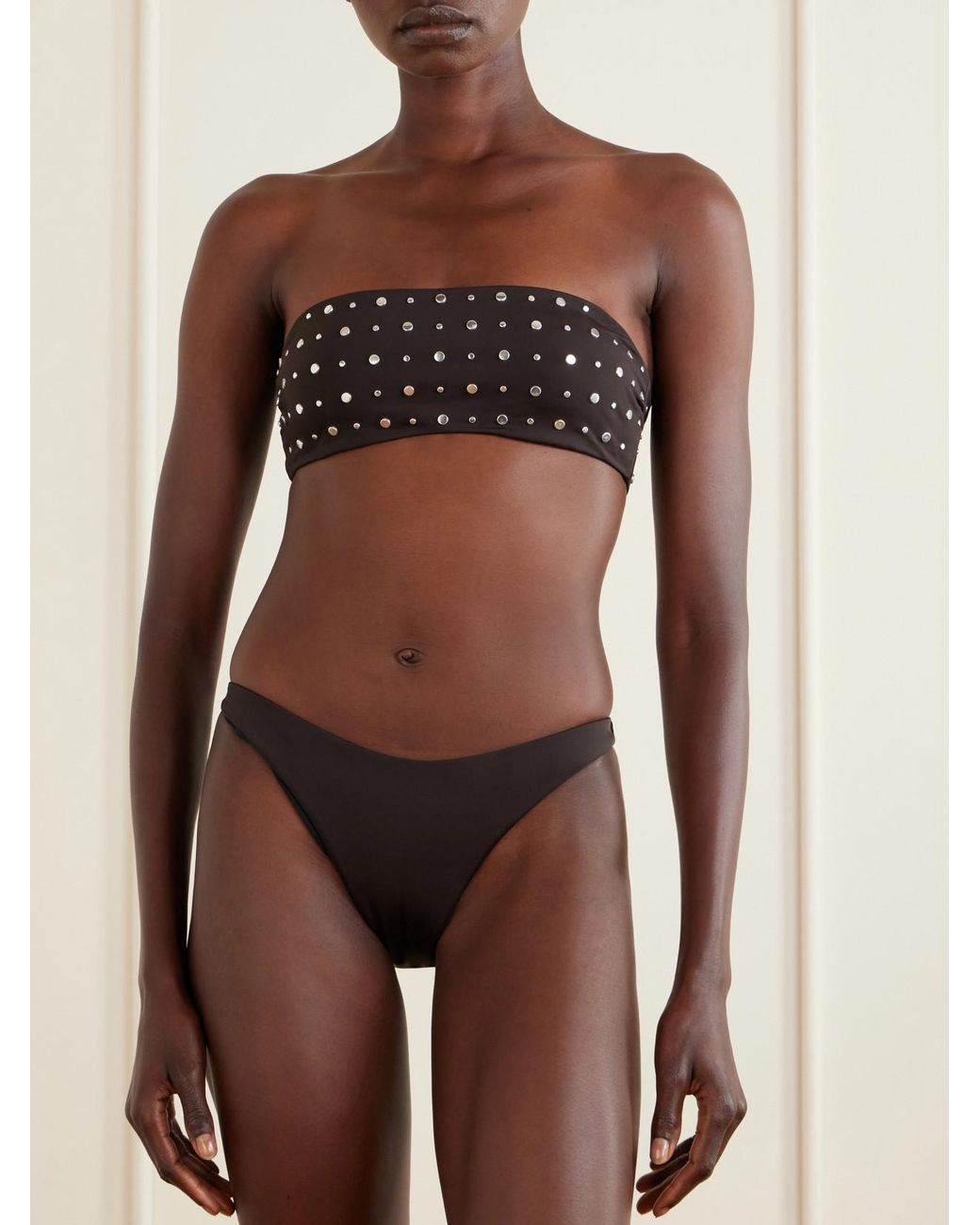 Staud Brown Sara Strapless Studded Bikini Top
