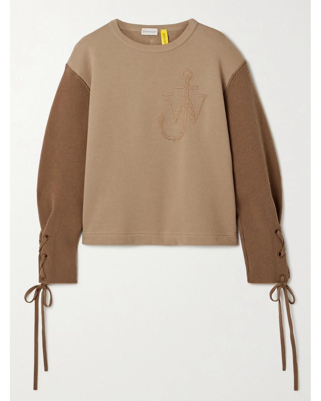 Moncler Genius Brown 1 Jw Anderson Two-Tone Embroidered Cotton-Jersey And Wool Top