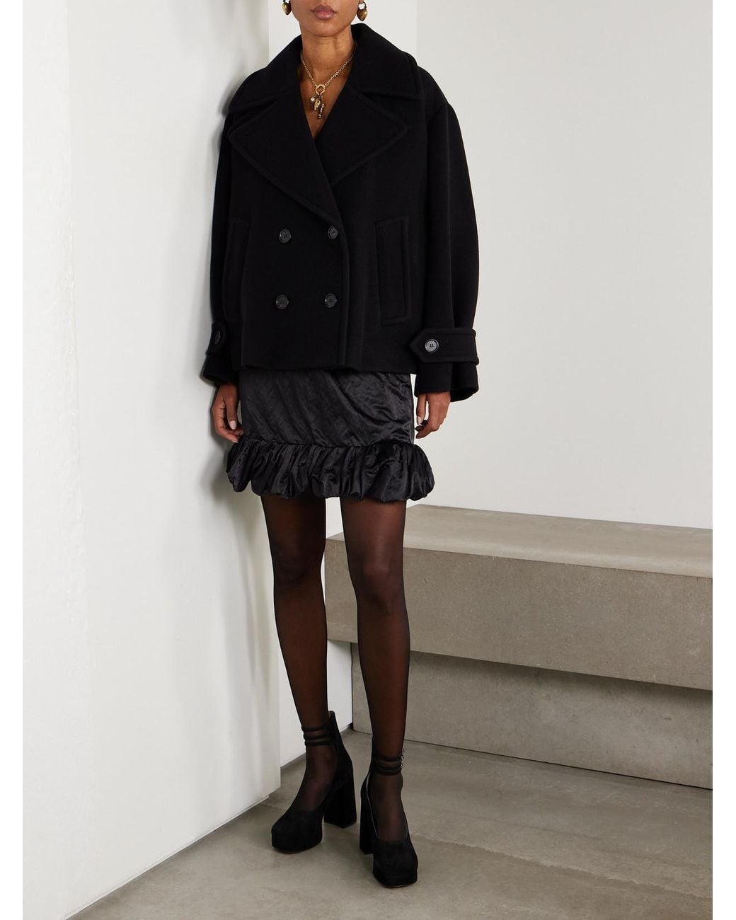 Chloé Black Overszied Double-Breasted Wool-Blend Coat
