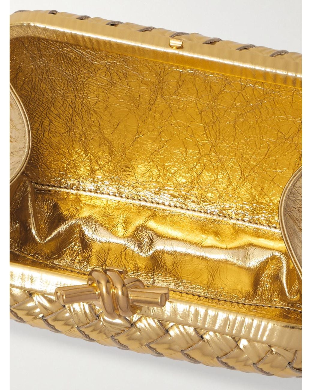 Bottega Veneta Knot Padded Intrecciato Metallic Leather Clutch