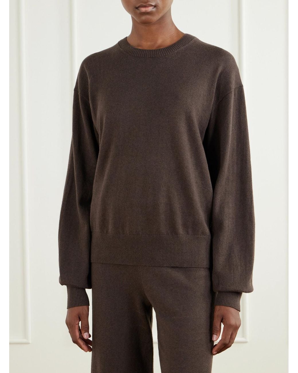 ÉTERNE Brown Cotton And Cashmere-Blend Sweater