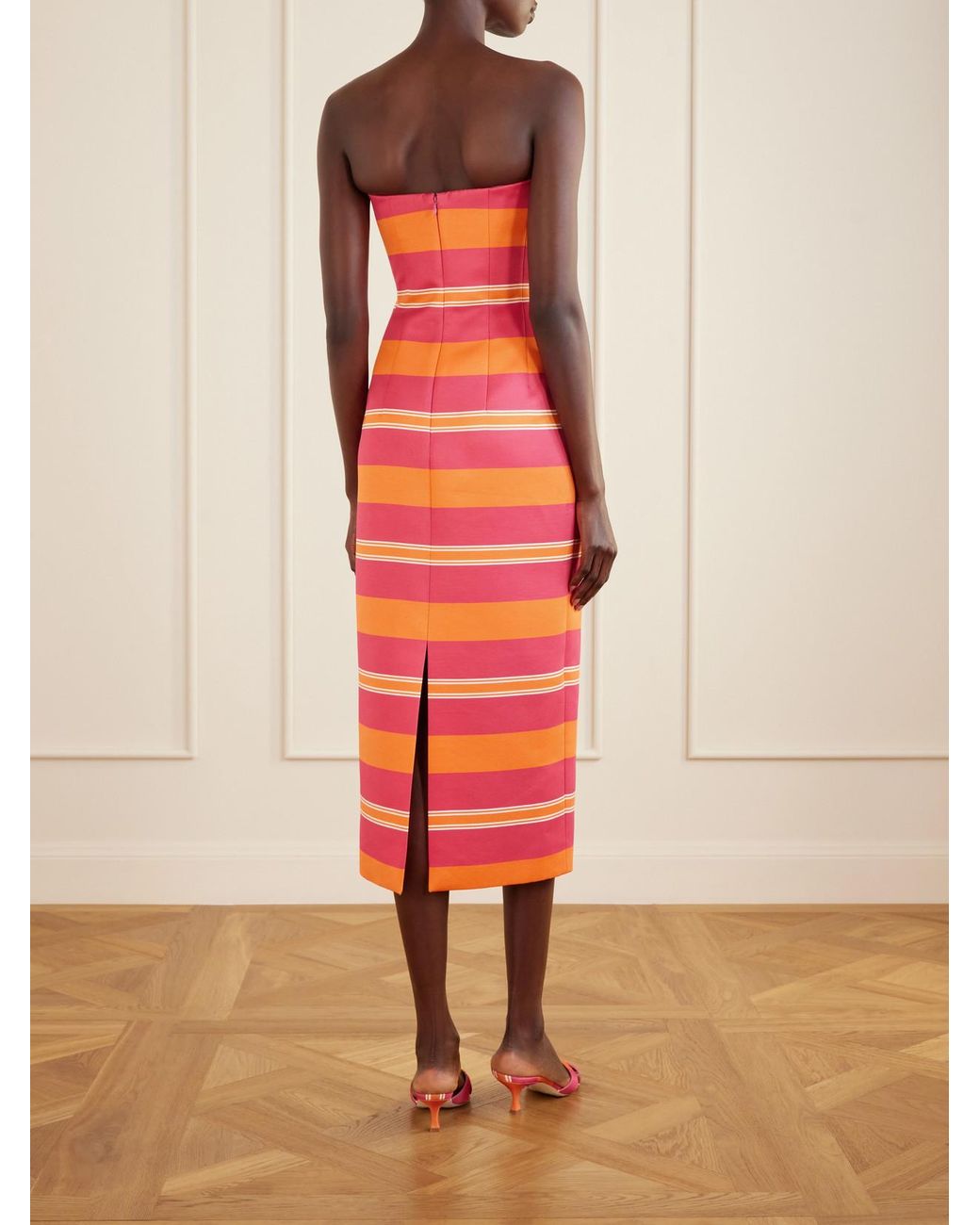 Emilia Wickstead Red Manolo Blahnik Leila Striped Taffeta-Faille Midi Dress