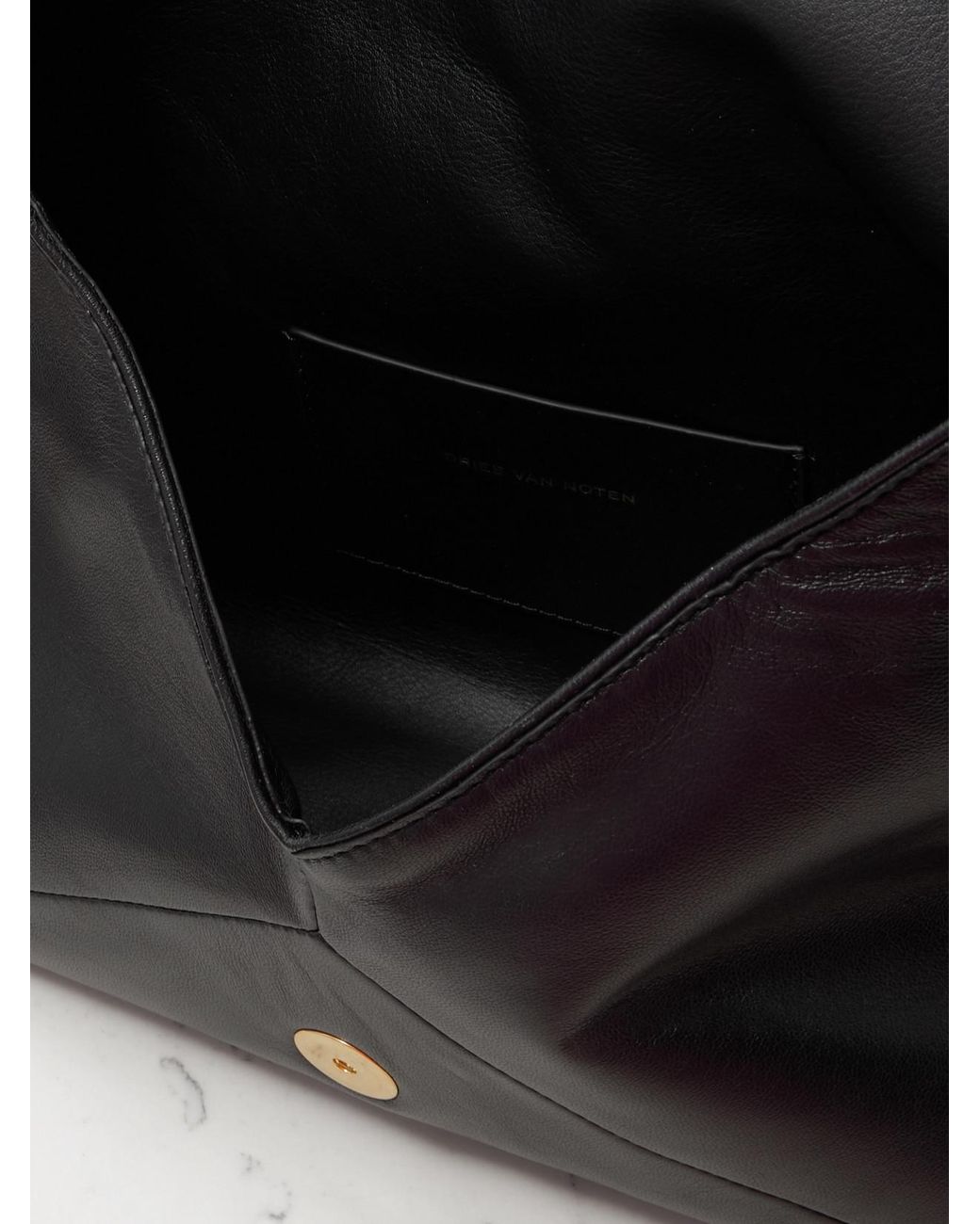 Dries Van Noten Black Textured-Leather Clutch