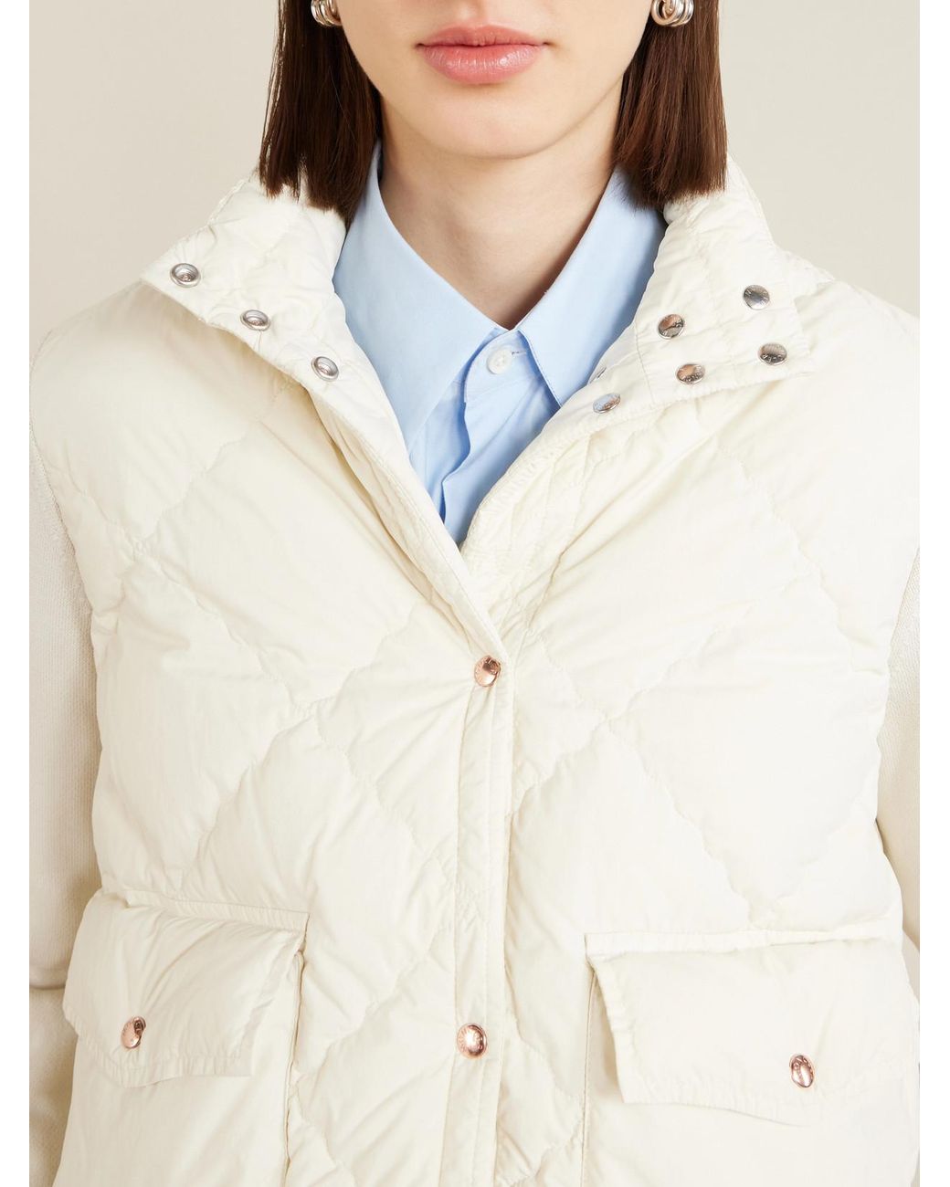 Moncler Natural Cropped Knitted And Padded Quilted Shell Down Cardigan